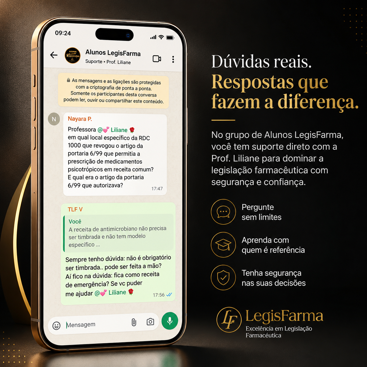 Grupo de alunos no WhatsApp LegisFarma