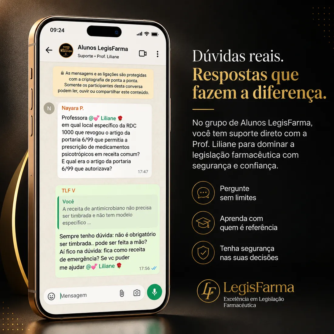 Grupo de alunos no WhatsApp LegisFarma